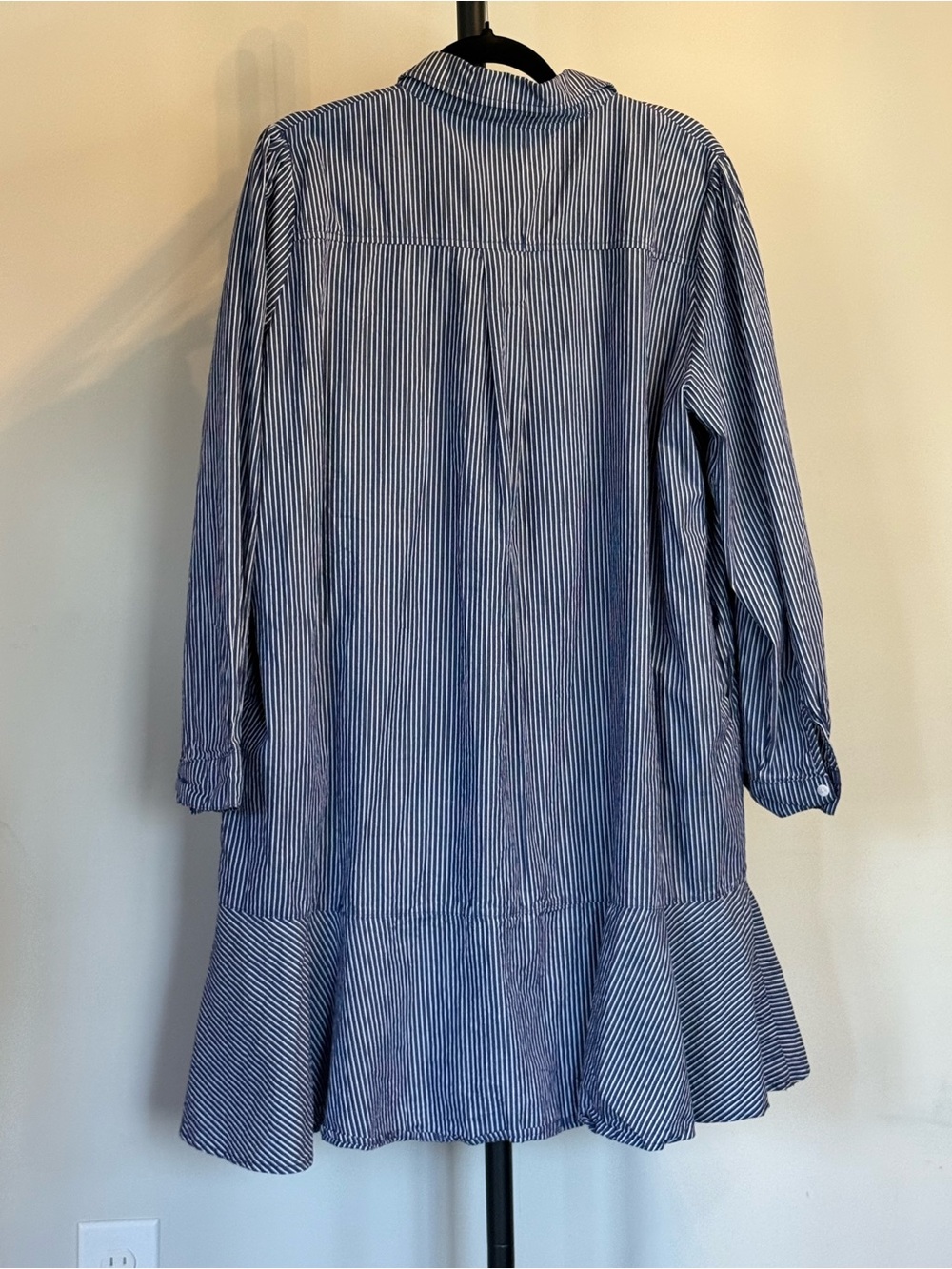 3/$15. Blue Stripe Ruffle-Hem Shirt Dress - Picture 2 of 2